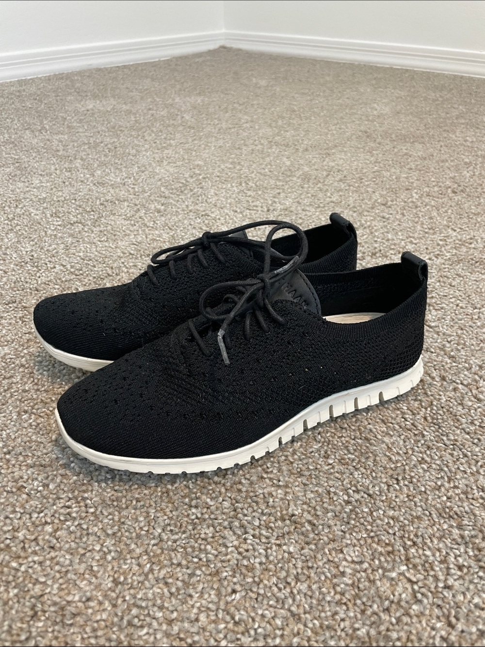 Cole Haan Women's Black Knit Lace-Up Sneakers with White Sole